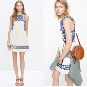 Madewell Sleeveless Dress Summer Blue White Picnic XS Linen Cotton Spring Casual